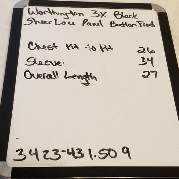 Worthington 3X Top Stretch Black Button Front Lace Sheer Panels Whimsigoth Boho - Picture 9 of 9